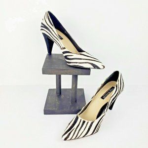 Isaac Mizrahi Women's Heels Trudy White Black Calf Fur Pumps Sz 7M SUPER CUTE!